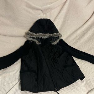 Ribbed black jacket fur lining zip up